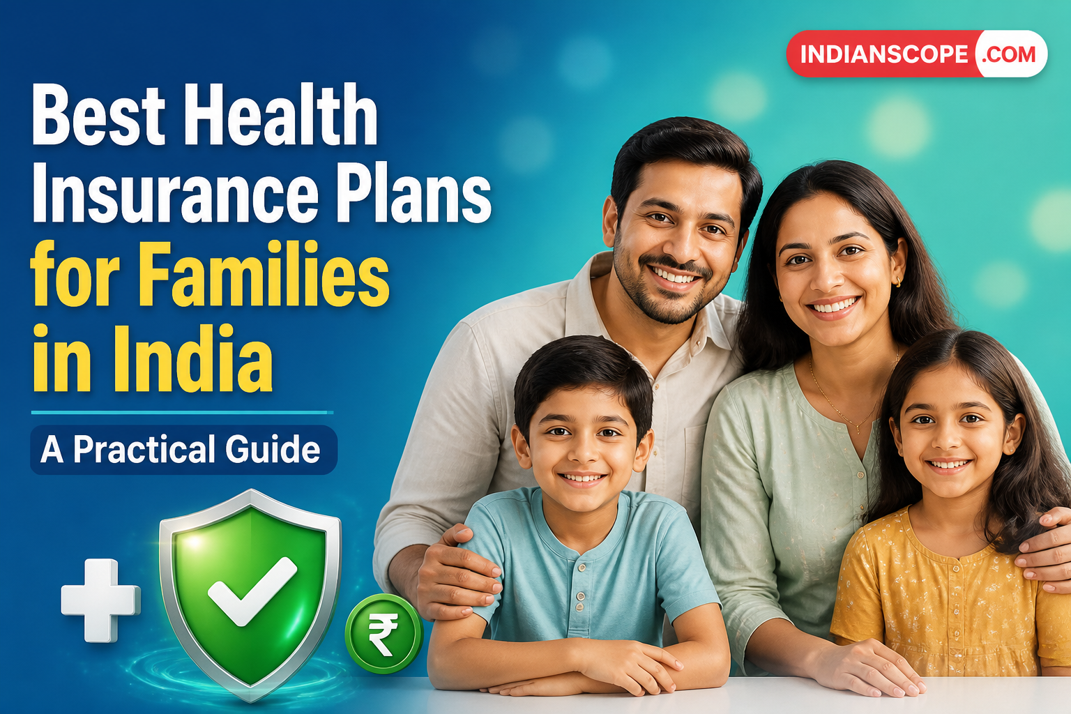 Best Health Insurance Plans for Families in India: A Practical Guide 1 Illustrated Indian family beside health coverage icons and a practical insurance guide headline - hero